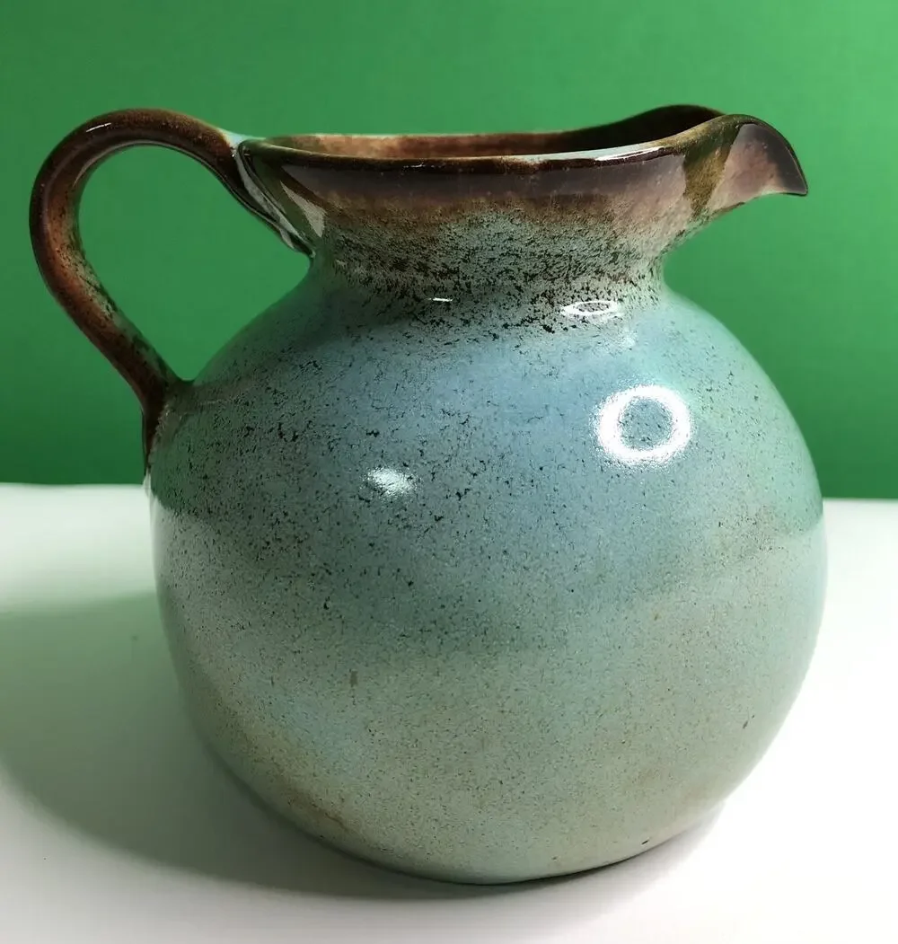 MCM Mid Century Modern NICODEMUS Pottery Creamer Pitcher Turquoise Brown Glaze